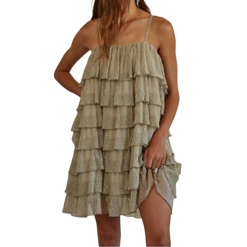 NWT BY TOGETHER In My Dreams Metallic Tan Silver Dress M